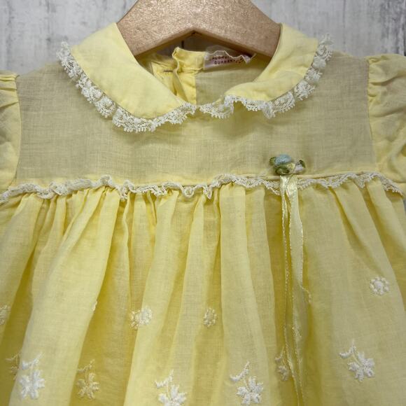 AMERICAN VINTAGE 3-6 Months Young Life Yellow Baby Doll Dress Floral Embroidered - Picture 3 of 9